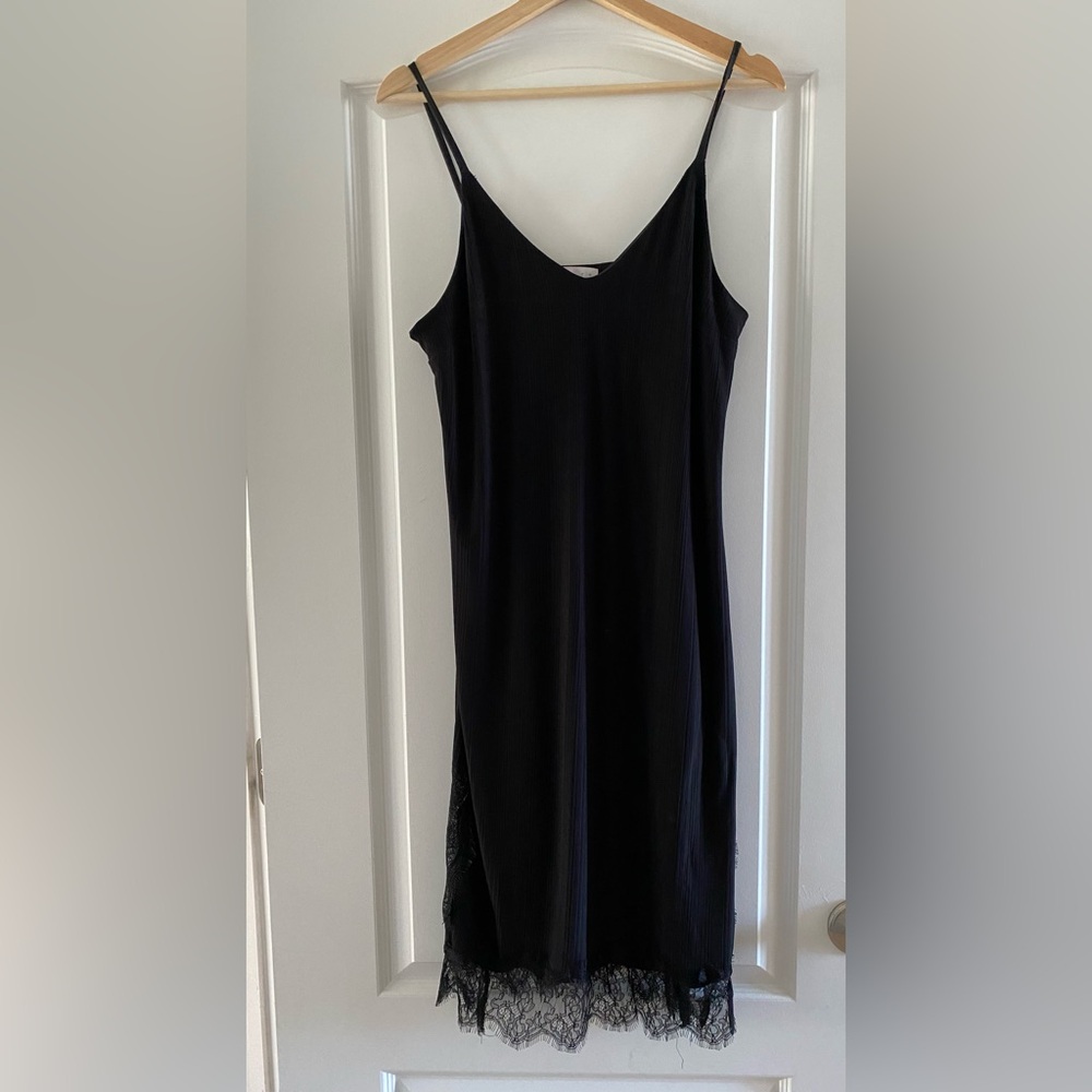 Leith Lace Trim Midi Dress Black Large
